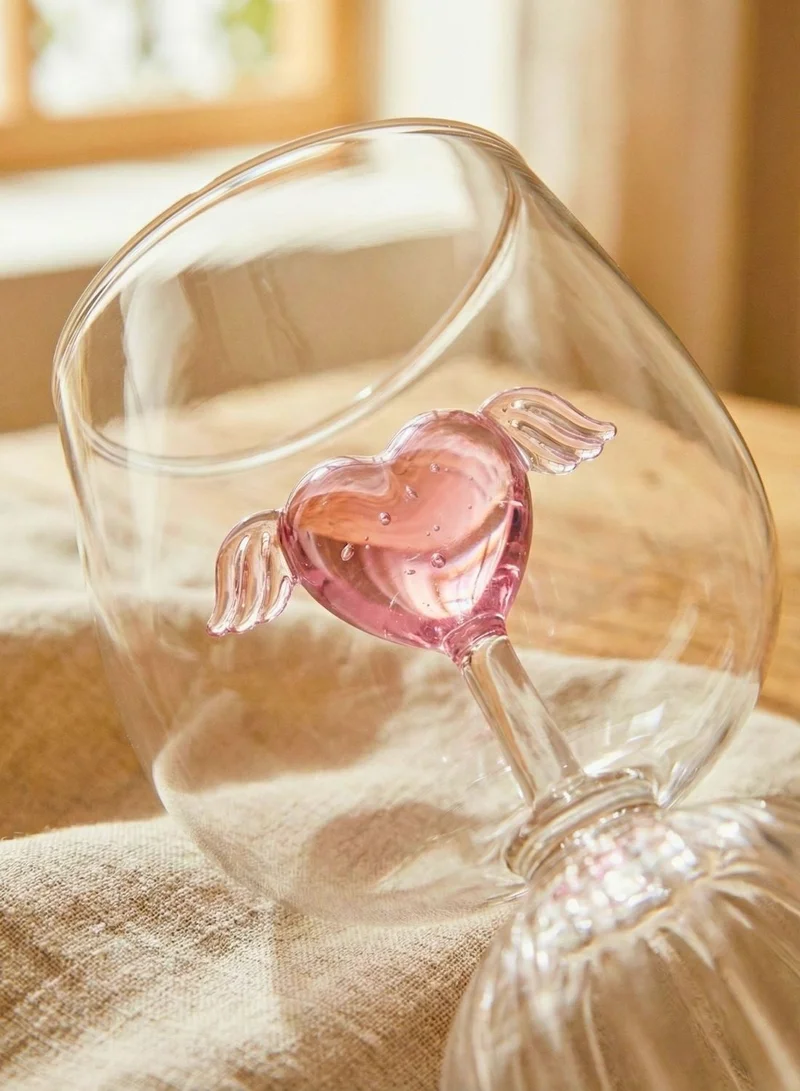 1Chase  Pink Love Wings Glass Cup, Goblet, 350ML Decorative Borosilicate Wine Glass with Heart & Wings Design, Romantic Drinkware for Valentine’s Day  | Best Price UAE